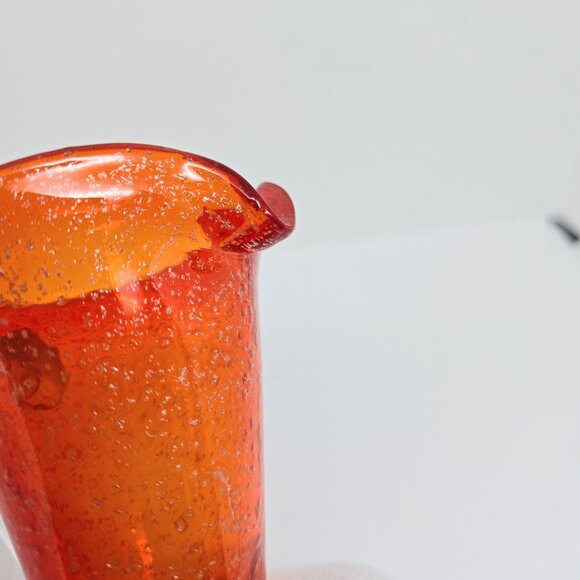 Vintage Orange / Red Glass Pitcher Bud Vase, Clean Handle, Silver Specks, 6" - Picture 7 of 11